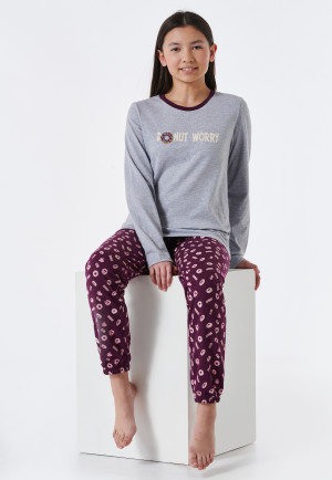 Pyjama long coton bio donuts gris chiné - Teens Nightwear