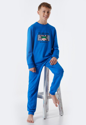 Schlafanzug lang Sweatware Organic Cotton Bündchen Universe blau - Teens Nightwear
