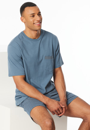 Pigiama corto in cotone organico a quadri grafite - Comfort Nightwear