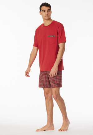 Pigiama corto in cotone organico a quadri rosso peperoncino - Comfort Nightwear