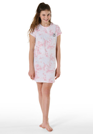 Camicia da notte a maniche corte in cotone organico batik rosa tenue - Nightwear
