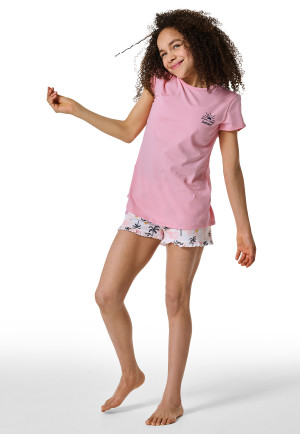 Pyjama court en coton bio palmier rose poudré - Nightwear
