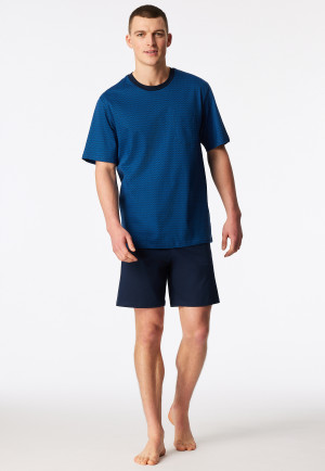 Short pyjamas with blue patterned chest pocket - Comfort Essentials