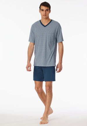 Pigiama corto in cotone organico scollatura a V tasca sul petto motivo a quadretti - Comfort Nightwear