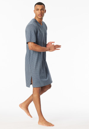 Camicia da notte a maniche corte a corte in Organic Cotton con scollatura a V e tasca sul petto grafite - Comfort Nightwear
