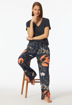 Lounge pants long viscose palm tree print multicolor - Mix+Relax