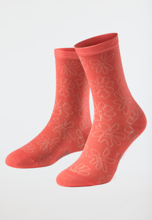 Women's socks floral patterned coral - Selected Premium