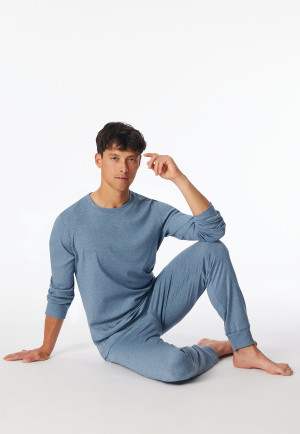 Pigiama a coste doppie e polsini lunghi in jersey verde-blu mélange - Modern Nightwear