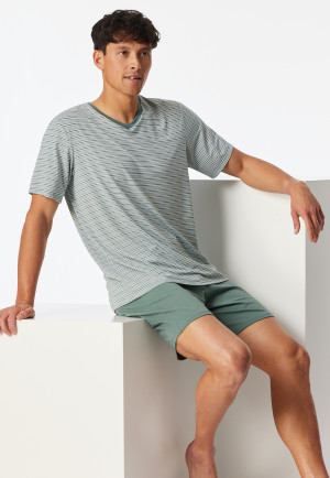 Short pyjamas striping V-neck khaki - Long Life Soft