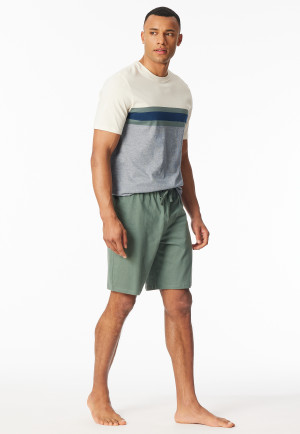 Schlafanzug kurz Ringel khaki - Casual Nightwear