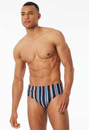 Costume da bagno con tasca con zip in tessuto a maglia a strisce riciclate blu notte - Aqua