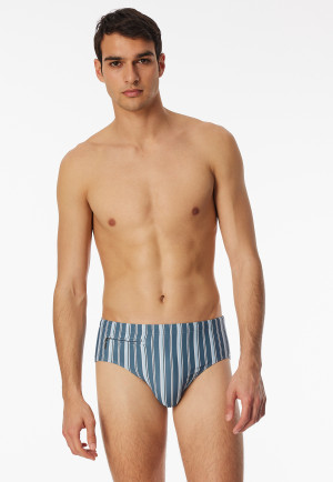 Costume da bagno con tasca con zip in tessuto a maglia riciclato a strisce blu atlantico - Aqua
