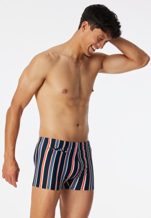 Costume da bagno con tasca con zip in tessuto a maglia a strisce riciclate blu notte - Aqua