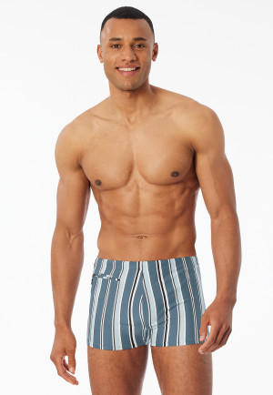 Costume da bagno con tasca con zip in tessuto a maglia riciclato a strisce blu atlantico - Aqua