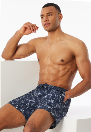 Short de bain matière tissée recyclée bleu nuit Voiliers - Aqua