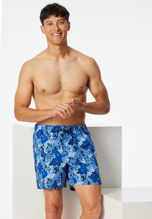 Badeshorts Webware recycelt Blumen mehrfarbig- Aqua