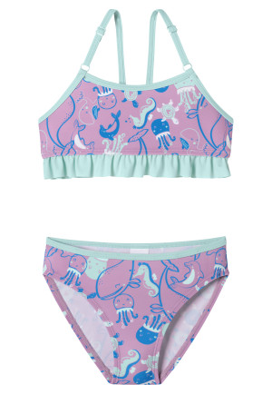 Bikini bustier en tricot recyclé SFP 40+ animaux marins volants baie - Aqua