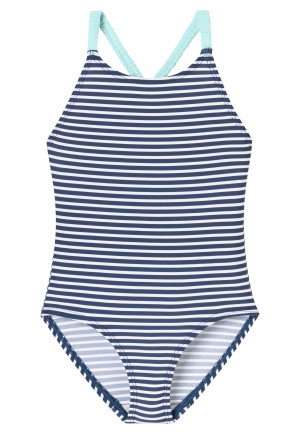 Maillot de bain tricot recyclé SFP 40+ rayures white&stripes - Aqua