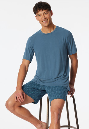 Schlafanzug kurz Ornamentdruck atlantikblau - Long Life Soft