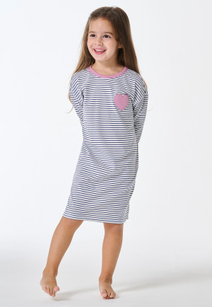 Nachthemd langarm Ringel Herz jeansblau - Kids Nightwear