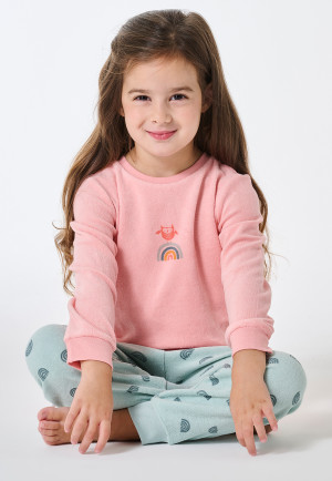 Schlafanzug lang Frottee Bündchen Regenbogen koralle - Nightwear