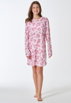 Camicia da notte manica lunga cuori rosa tenue - Teens Nightwear
