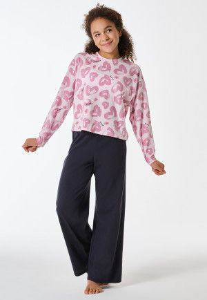 Long pyjamas hearts soft pink - Teens Nightwear