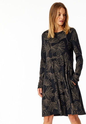 Nachthemd langarm Interlock Ginkgo schwarz - Modern Nightwear