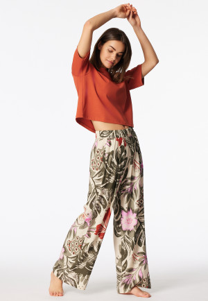 Pantaloni lunghi viscosa tessuto fiori multicolore Mix+ Relax