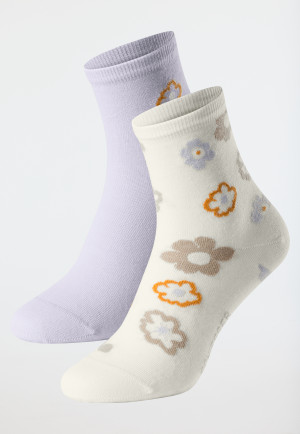 Damensocken 2er-Pack Organic Cotton Blumen lila/ creme - Fashion