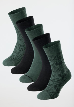 Chaussettes pour homme Lot de 5 Coton bio noir/vert foncé - Fashion