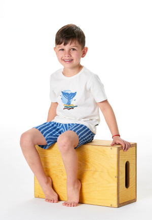 Schlafanzug kurz Wal Streifen off-white - Kids Nightwear