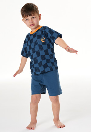 Pigiama corto a quadri smiley blu atlantico - Kids Nightwear