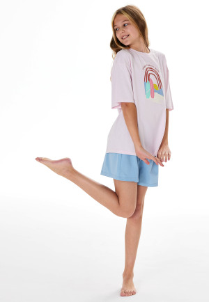 Pigiama corto arcobaleno surfer rosa - Teens Nightwear