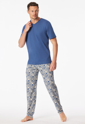 Maglietta a maniche corte scollatura a V blu atlantico - Mix+ Relax