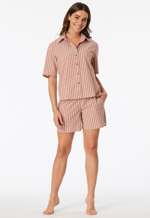 Pyjama kurz Webware Streifen terracotta - Selected Premium