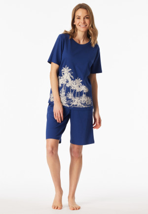 Schlafanzug kurz Interlock Palmen blau - Interlock