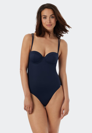 Bandeau-Badeanzug Bügel variable Träger Softcups mit Support dunkelblau - Deep Sea