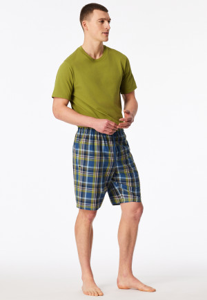 Bermuda shorts short woven fabric olive chequered - Mix+Relax