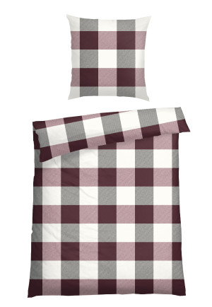 Parure de lit 2 pièces flanelle castor à carreaux bordeaux - SCHIESSER Home