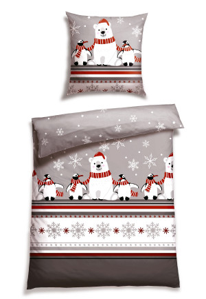 Parure de lit 2 pièces pingouins ours polaires motifs multicolores - flanelle castor