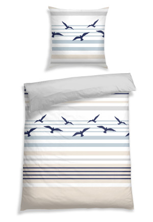 Parure de lit renforcé oiseaux marine rayures - SCHIESSER Home