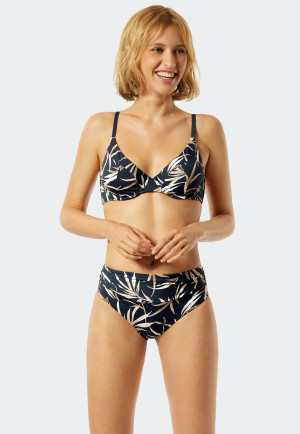 Bügel-Bikini verstellbare Träger Midi-Slip mit Slimming-Effekt Blätterprint mehrfarbig - Californian Safari