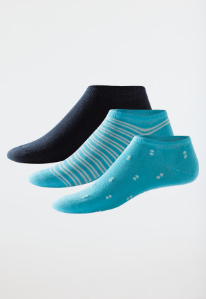 Damensneaker Socken 3er-Pack stay fresh Punkte Streifen türkis/dunkelblau - Bluebird