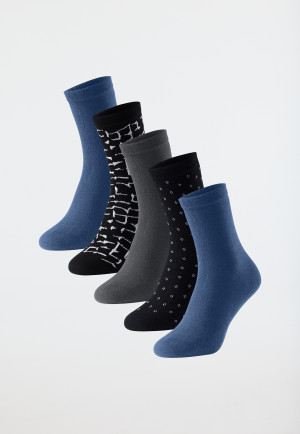 Damensocken 5er-Pack stay fresh uni/gemustert blau/grau - Bluebird