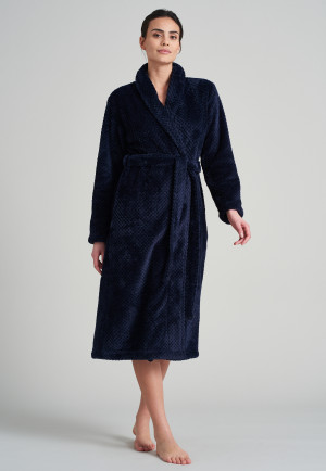 Fleece coat shawl collar dark blue - selected! premium inspiration