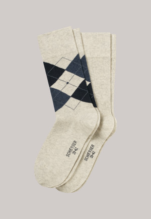 Men's socks 2-pack heather beige/ argyle plaid pattern - Cotton Fit