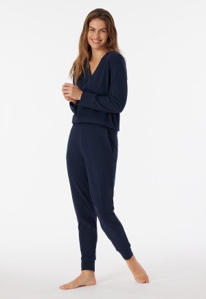 Pants long double rib brushed midnight blue - Mix+Relax