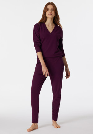 Hose lang Doppelripp gebrushed pflaume - Mix+Relax