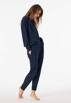 Pants long interlock organic cotton cuffs midnight blue - Mix & Relax